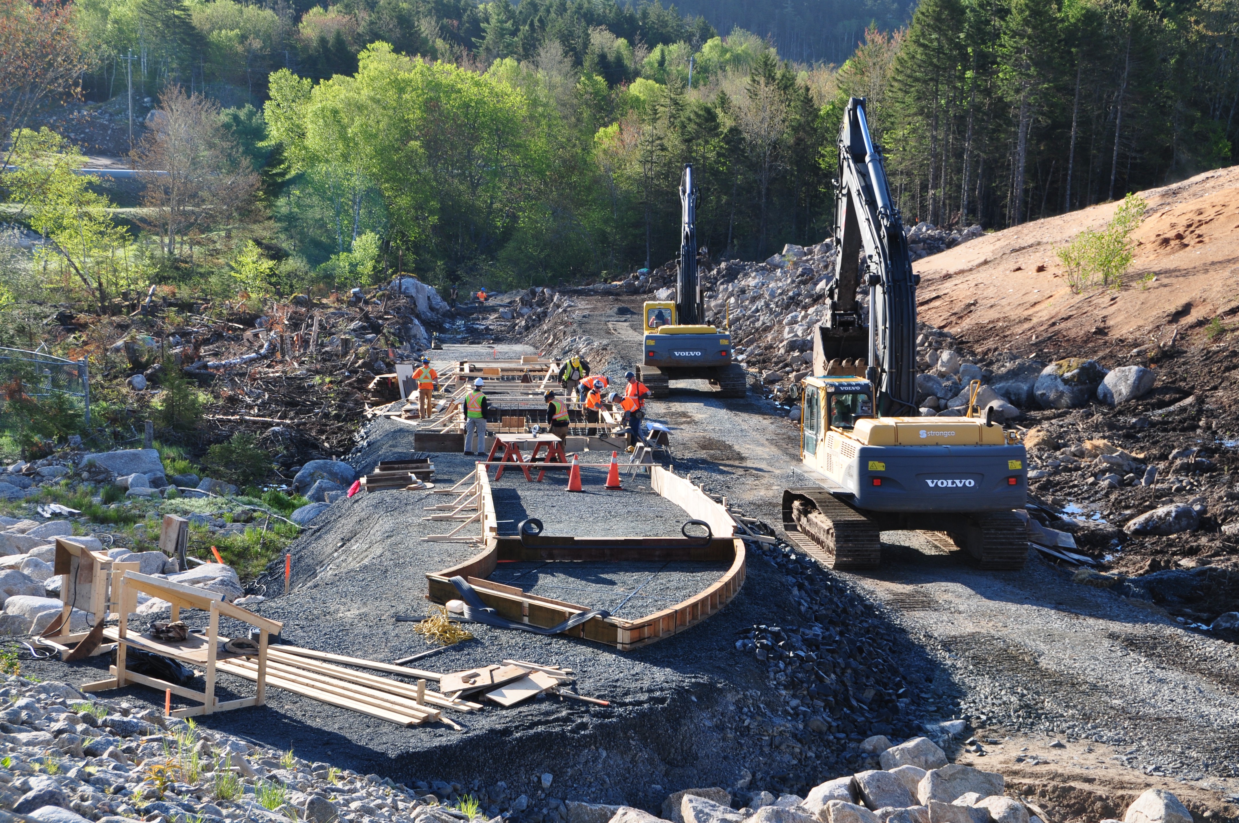 Harbour Construction crew and excavators at a civil construction site